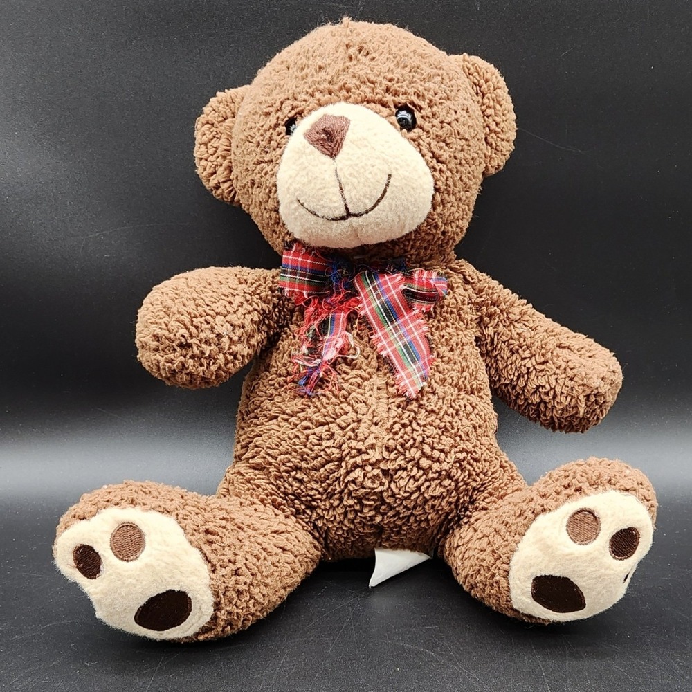 GO! Games Brown Barton Bear Plaid Bow Curly Sherpa Plush Stuffed Animal Toy